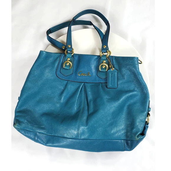 Coach Handbags - Coach Teal Leather Gold Hardware Snap Top Closure Handbag